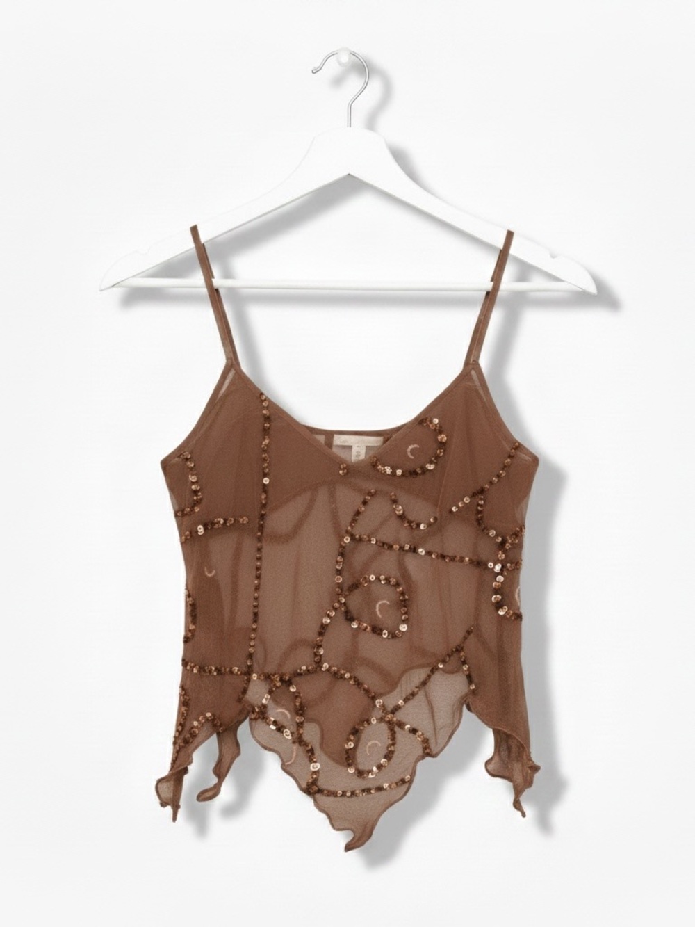 Brown Beaded Semi Sheer Top